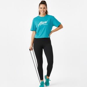 Alani Nu Logo 100% Cotton Graphic T-Shirt Teal Blue Size XL Activewear